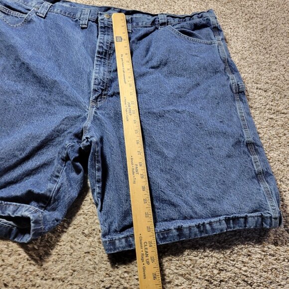 Wrangler Denim Shorts Mens 48 Carpenter Workwear Relaxed Dark Wash Distressed - Picture 5 of 8